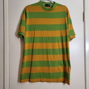 RACT Jockey Vintage 70s 80s Striped Green & Orange Sport Crewneck Tshirt Size XL